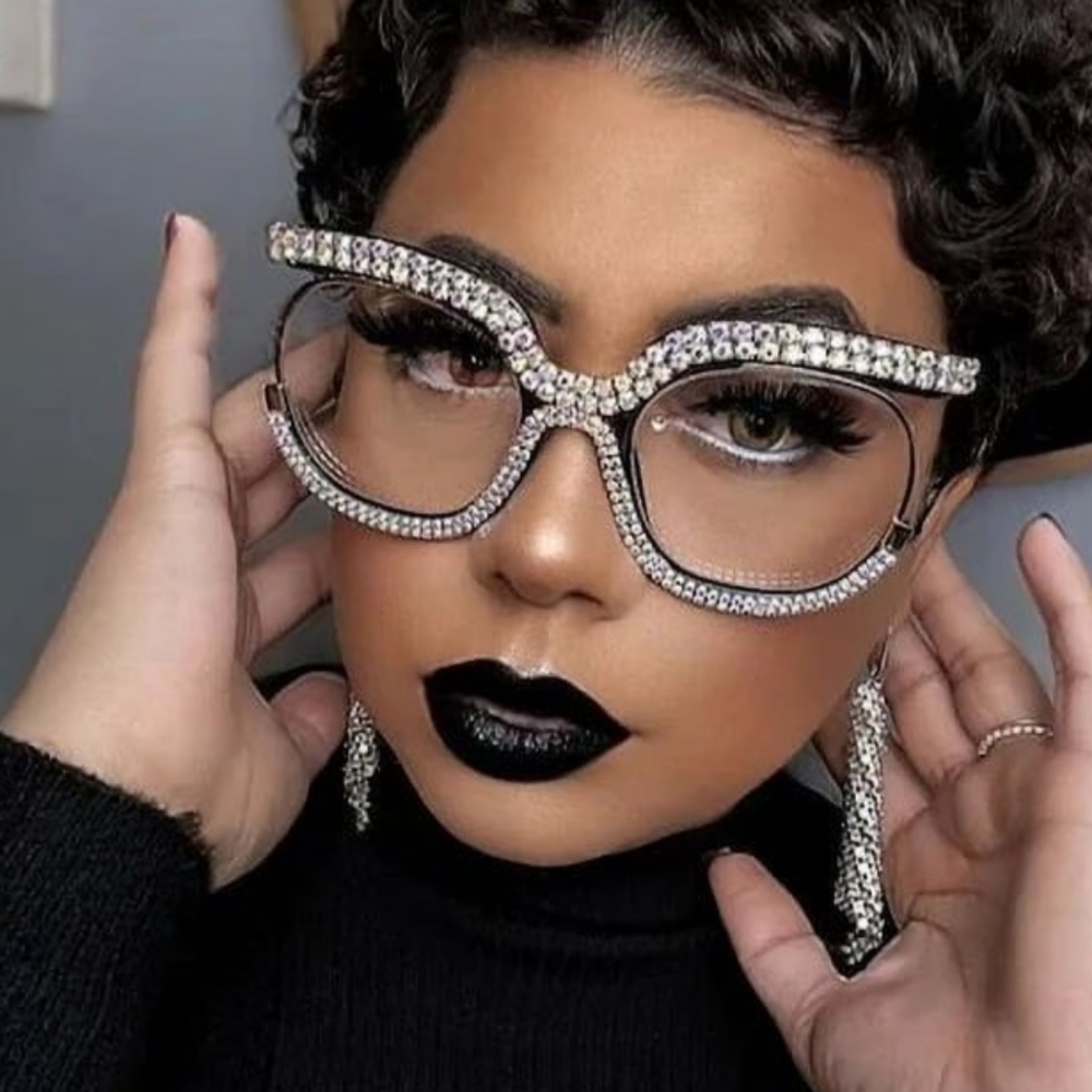 Elegant Rhinestone-Embellished Black Glasses